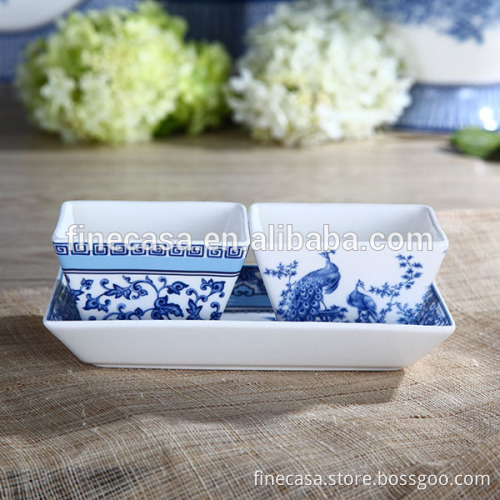 3.5 Inches Elegant Style New Bone China Ceramic Square Bowl of Blue in China
